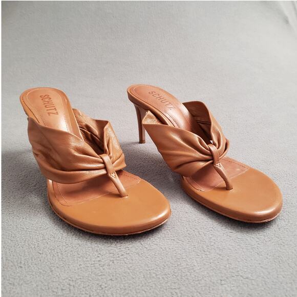 Schutz Willow Sandal Heels in Miele Size 7 SCHU-WZ1366 Brown Twist‎ Knot - Picture 1 of 11